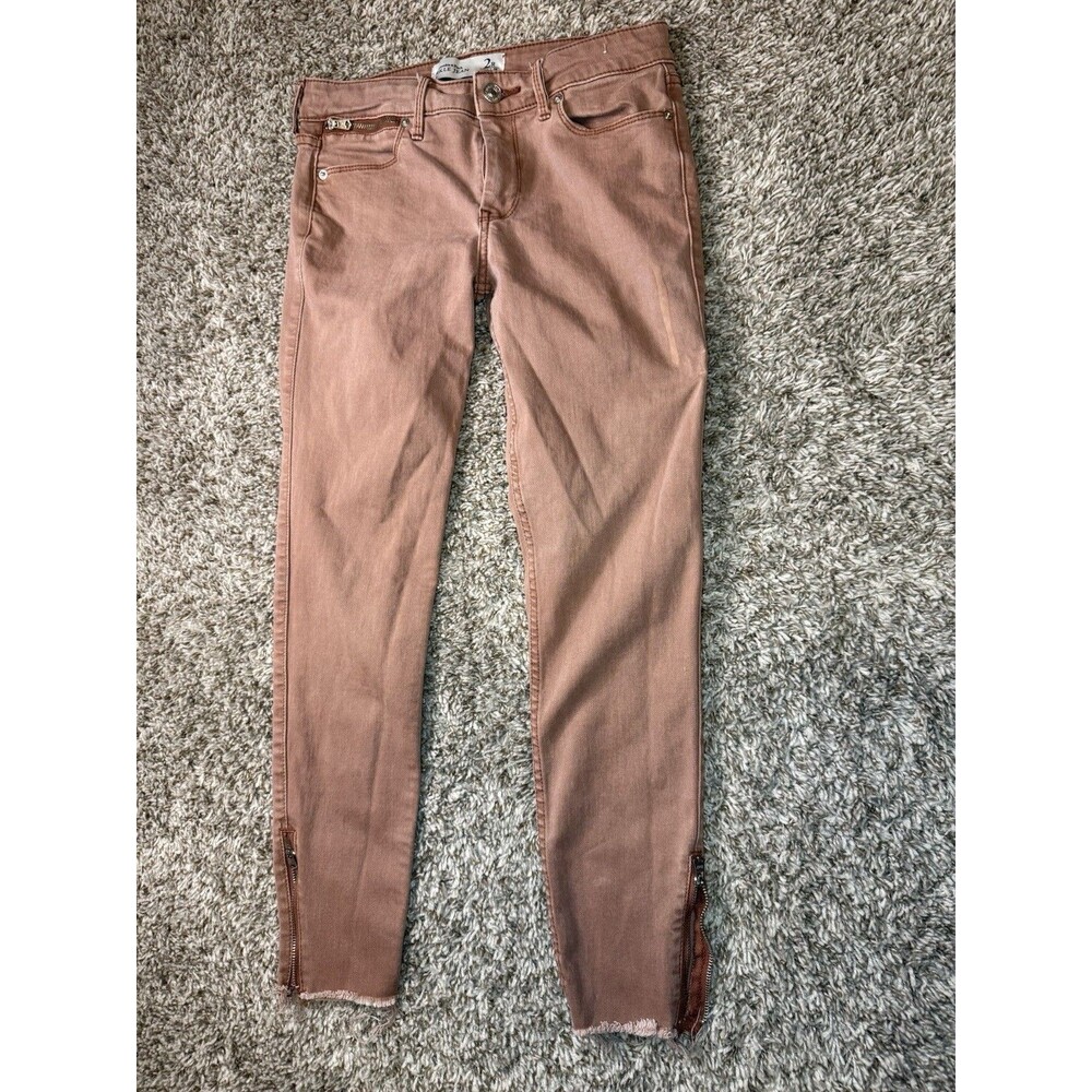 Abercrombie & Fitch Ankle Jean Sz 2R W26 Mauve Pink Raw Hem Zipper Ankle Stretch